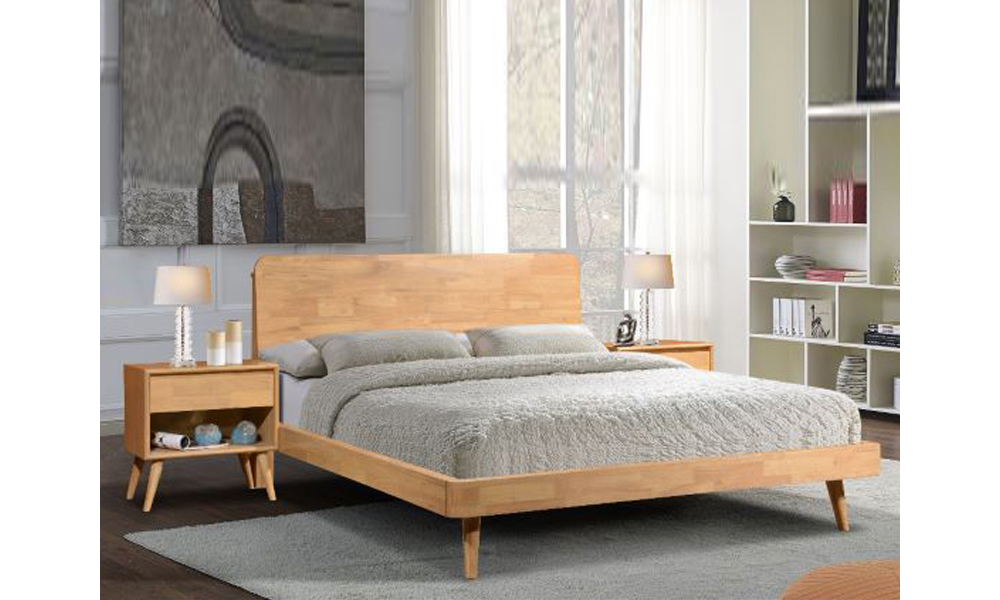 Tekkashop FDBD3083BR Muji Style Solid Wood Queen Size Bed Frame - Natural