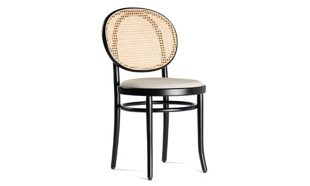 Tekkashop SIPA558BL Contemporary Style Rubberwood Frame Rattan Backrest and Fabric Cushion Seating Dining Chair