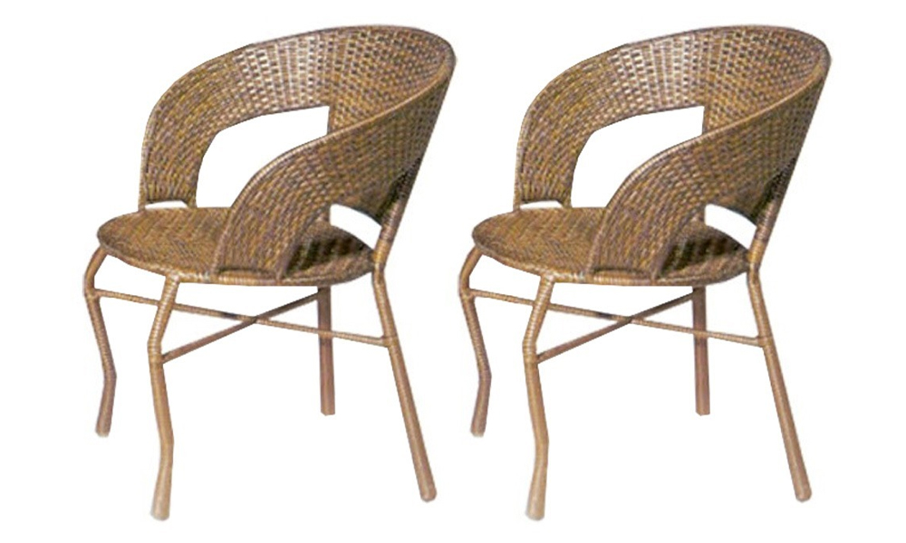 Tekkashop MXGT265BR Outdoor Garden Dining Chairs with Synthetic Plastic Rattan - Brown