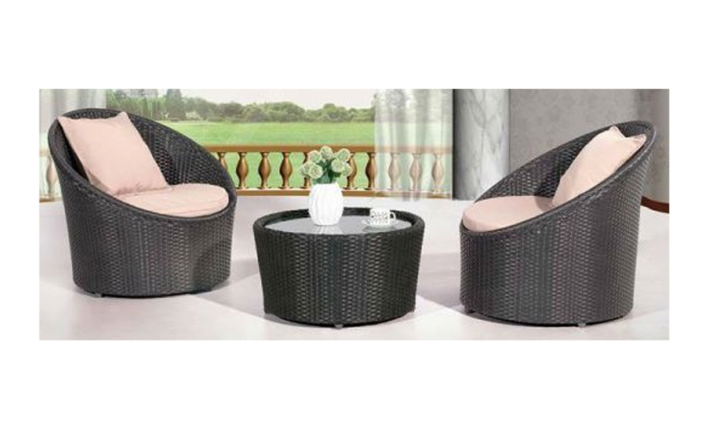 Tekkashop MXDS0572BL Modern Outdoor Synthetic Rattan Lounge Garden Chair with Cushion and Coffee Table - Black