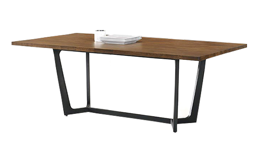 Tekkashop FDDT4475BR Modern Rectangle Solid Rubberwood Dining Table with Metal Base in Brown