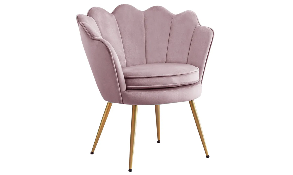Tekkashop FDLC1250P Modern Style Soft Velvet Fabric Seat and Metal Chrome Leg 1 Seater Lounge Chair in Pink