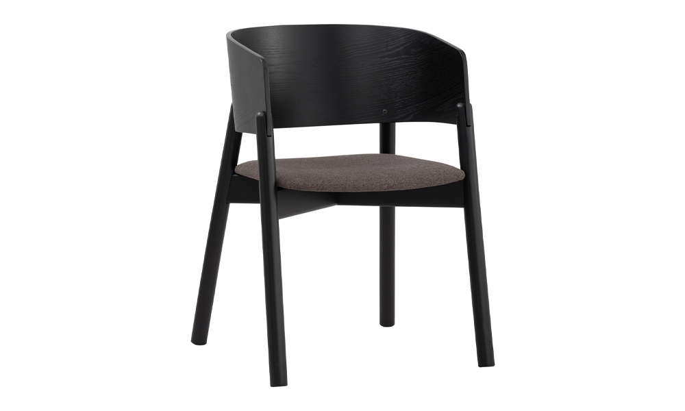 Tekkashop FDDC0600BK Solid Wood Dining Chair Black Frame Chestnut Dimity fabric Seat Durable-Black