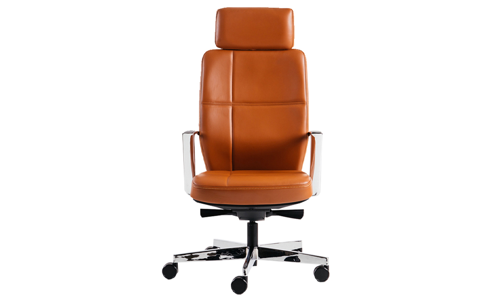 Tekkashop FDOC2766ORG Modern Top Grain Leather High Back Office Chair with Chrome Swivel Legs - Orange