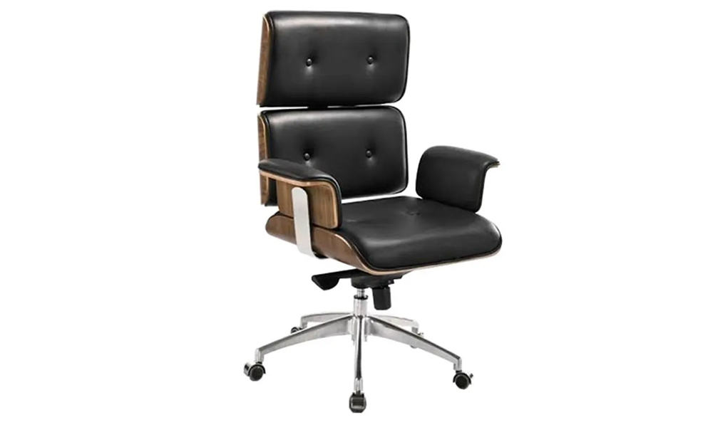 Tekkashop FDOC5834BL Retro Style PU Leather Cushion High Back Executive Director Office Chair with Metal Chrome Frame in Black
