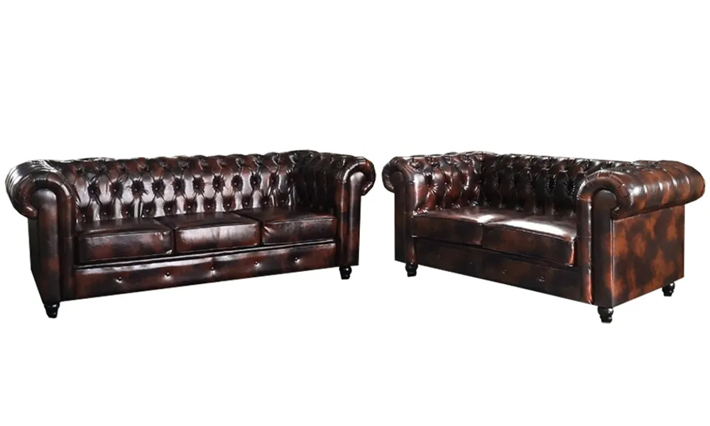 RINDA Vintage Oiled Leather Designer Chesterfield Style 2+3 Seater Sofa in Dark Brown Malaysia