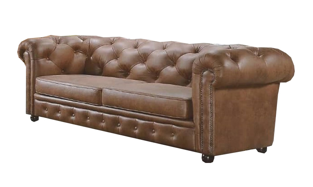 Premium Classic Retro Style Button Tufted PU Leather 3-Seater Chesterfield Sofa in Brown Malaysia