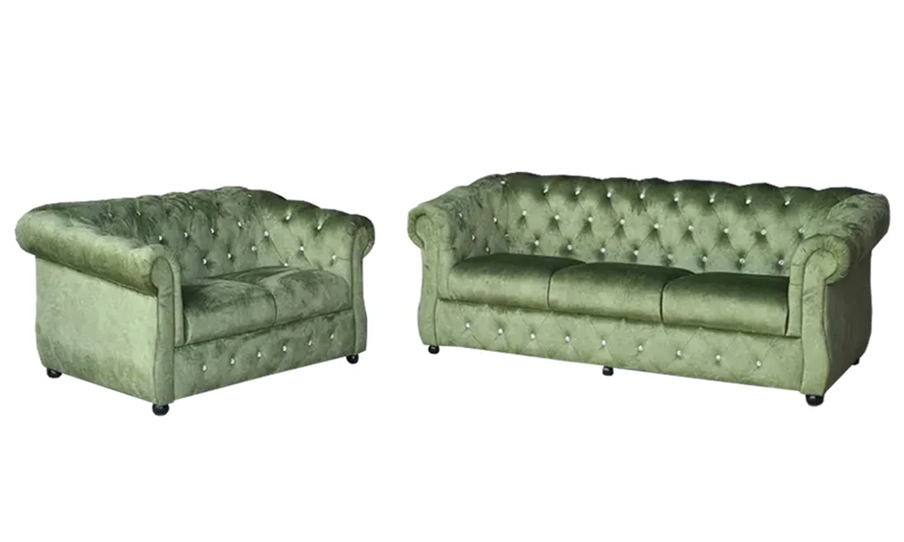 Christoper Chesterfield Style 2+3 Seater Velvet Fabric Sofa in Soft Green Malaysia