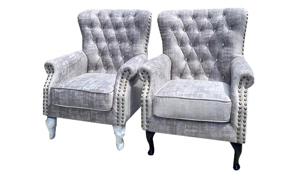 Luxury Chesterfield Style Velvet Fabric Cushion Bulky Armchair Single Seater Lounge Sofa in Grey Malaysia