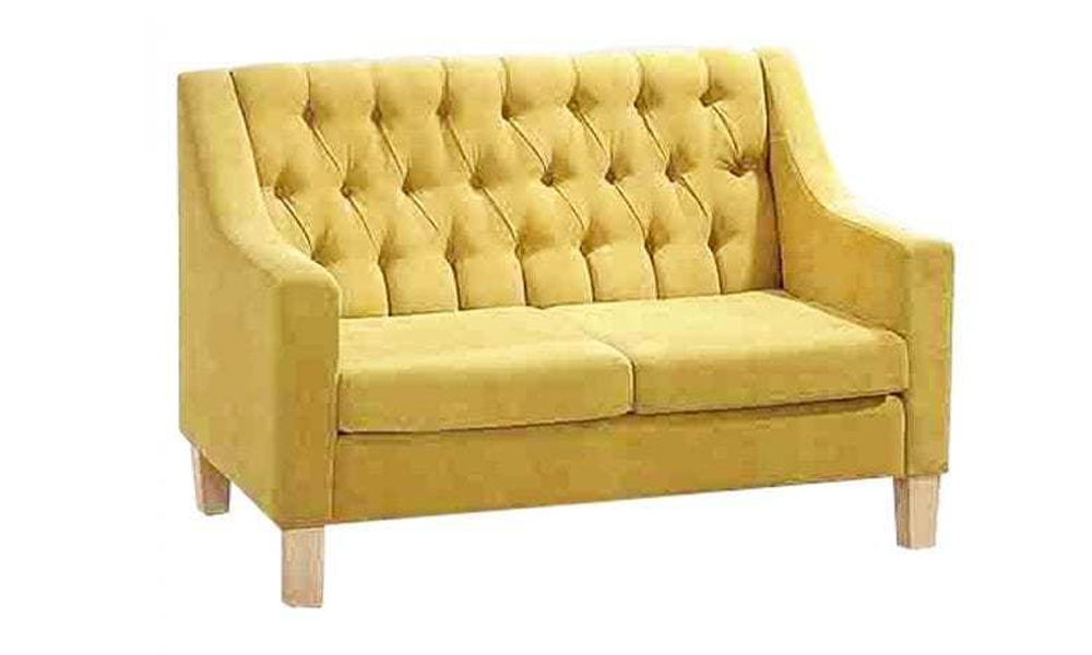 Chesterfield Button-Tuft 2-Seater Fabric Sofa with Curve Armrest in Yellow Malaysia