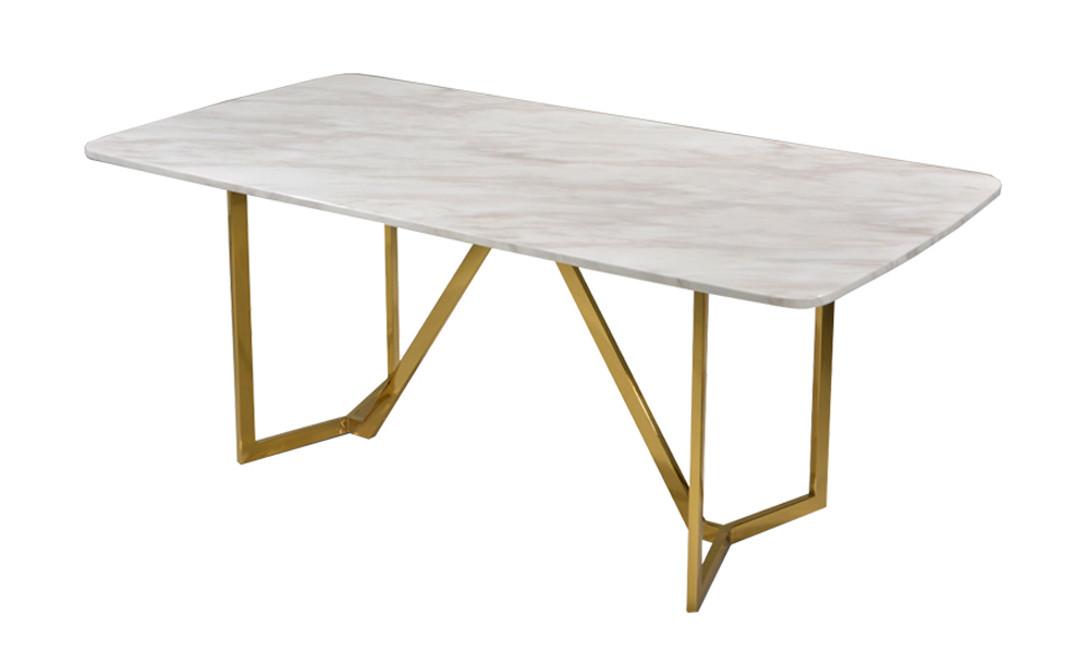 Tekkashop FDDT8770WM Dining Table Made Of Titanium Gold Frame and Artificial White Marble in Malaysia