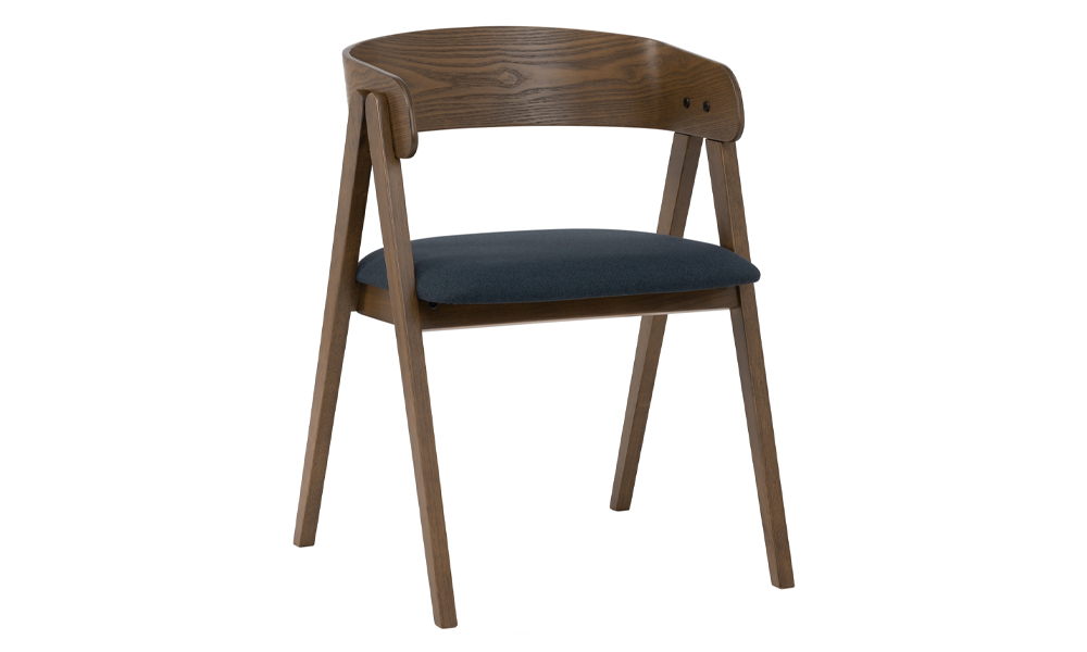 Tekkashop FDDC420CC Solid Wood 1 Seater Dining Chair Cocoa Frame Navy Challis Fabric Seat in Malaysia