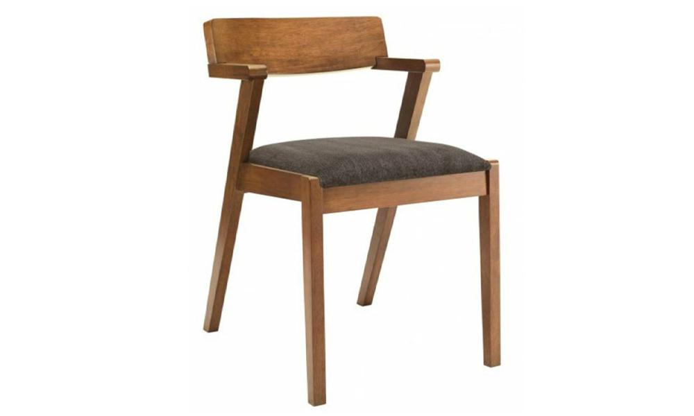 Tekkashop FDDC470 Retro Style Dining Chair with Dimity Fabric Seat and Bentwood Backrest and Malaysian Oak Legs for Cafe