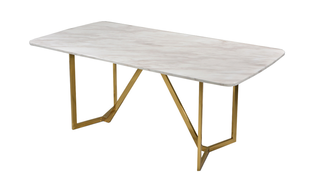 Dining Table Made Of Titanium Gold Frame and Artificial White Marble in Malaysia 2022