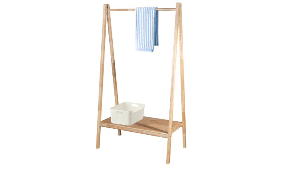 Tekkashop FDCH0597N Modern Style Solid Rubberwood with 1 Shelf Clothes Hanger in Natural