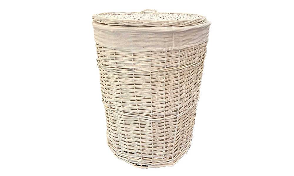 Tekkashop SFAC1201W (Large Size) White Painted Rattan Laundry Basket With Lid 