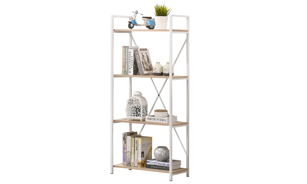 Tekkashop FDBC4166NA Modern Style Multilayer Bookcase Cabinet with White Frame in Natural