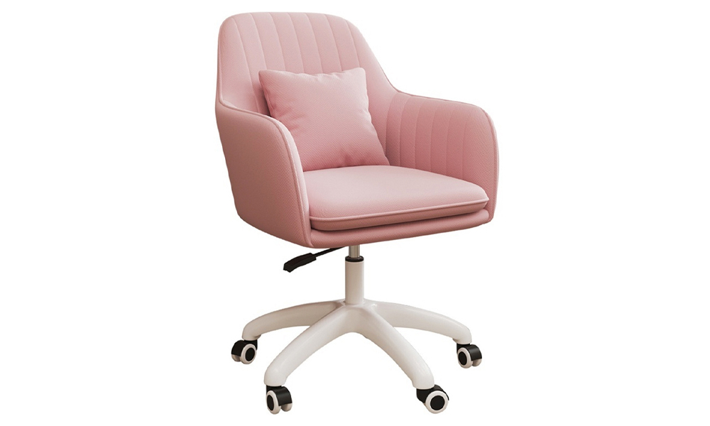 Tekkashop FDCC0400PK Curve Swivel Cushion Chair With Lumbar Cushion Pillow And Powder Coated Metal Legs in Pastel Pink