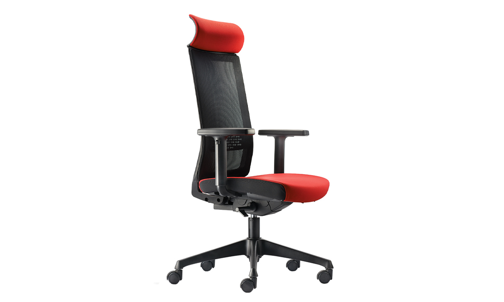 Tekkashop AMOC1359R Modern Ergonomic Style Fabric Seat High Back Executive Office Chair with Swivel Legs and Headrest in Red