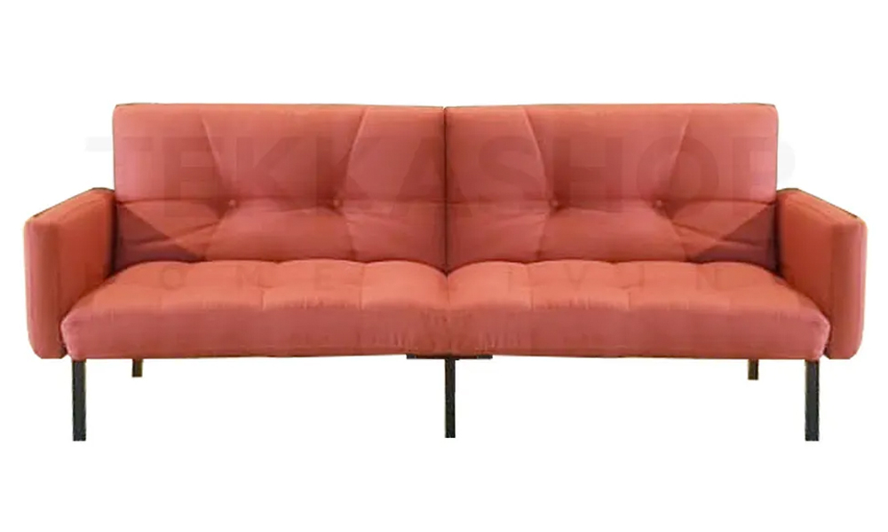 Tekkashop SSB0930R Cotton Linen Fabric Convertible 2.5 Seater Sofa Bed, Red 