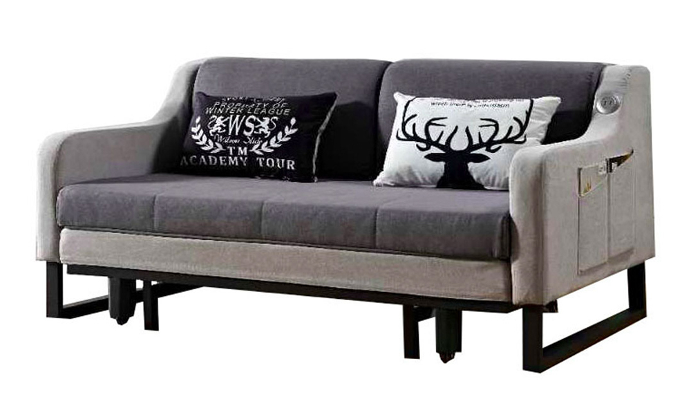 Tekkashop MXSB2456GY Modern Fabric Sofa Bed With 2 USB Port For Phone Charging - Grey
