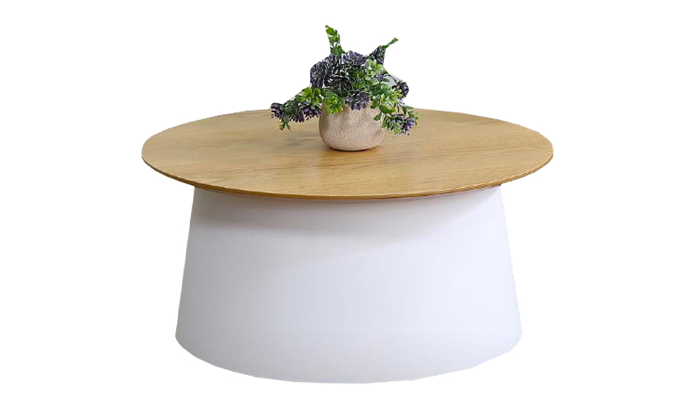 Tekkashop MXCT898WH Minimalist Low Round Coffee Table with Wooden Top Veneer - White