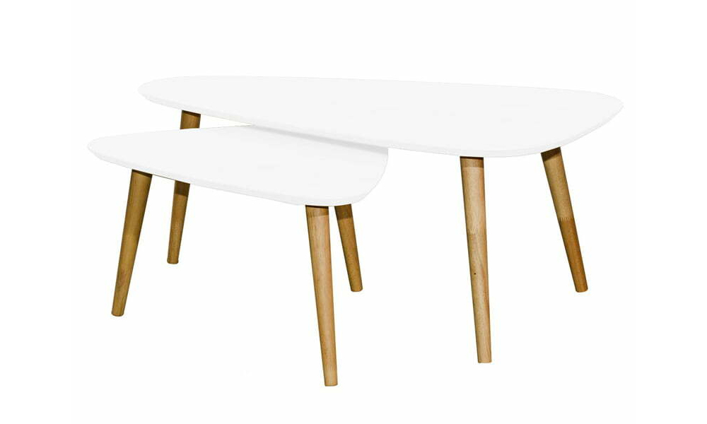 Tekkashop FDNT916WH Scandinavian Functional Triangle Nesting Table Solid Rubber Wood Coffee Table - White