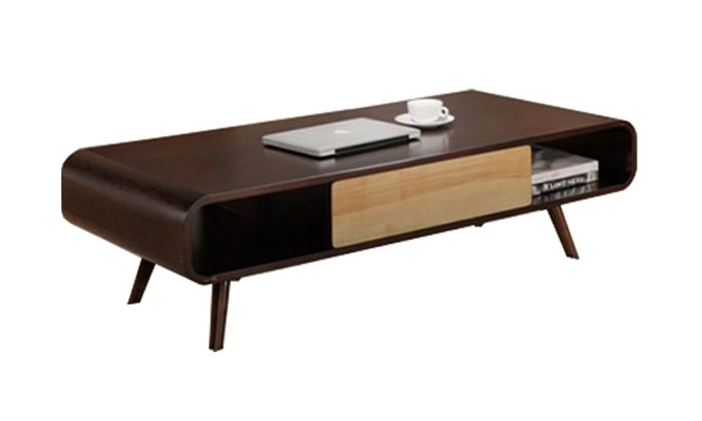 Tekkashop FDCT1966DB Scandinavian Style Linear Oak Rectangle Coffee Table with Open Storage - Dark Brown