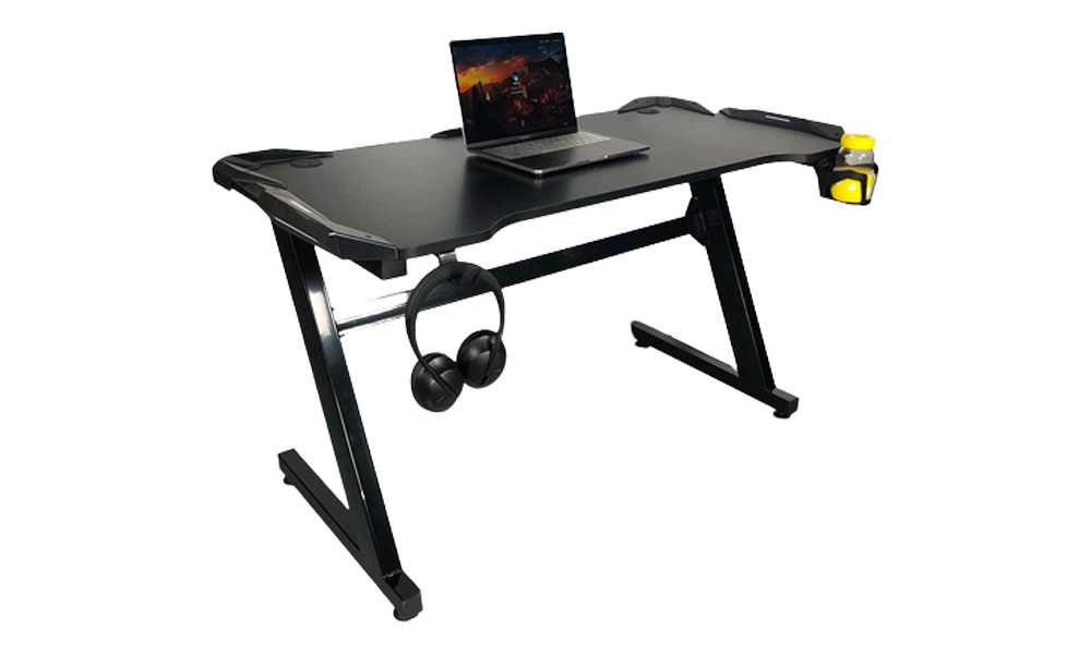 Tekkashop FDGT800BL Carbon Fiber Design Water Resistant Gaming Table With LED Ambient Light In Black