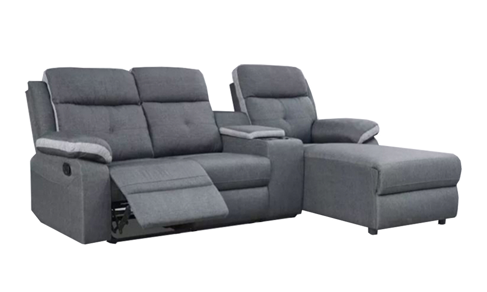 Tekkashop FDSF4934 Modern Style 3 Seater Recliner System With Theatre Box L Shaped Sofa - Grey