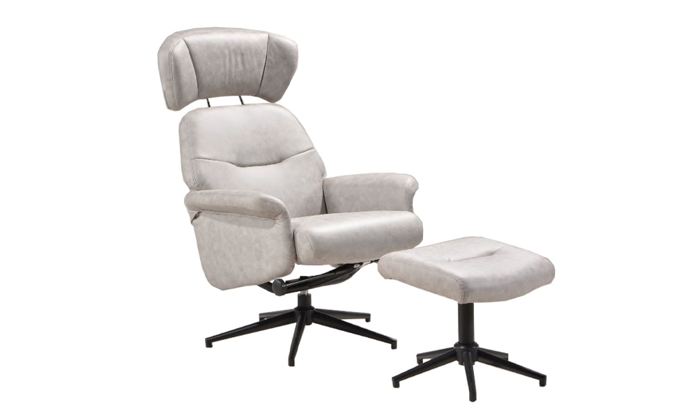 Tekkashop FDRC2460LGY Industrial Style 360 Degree Swivel Home Office Recliner Chair Sofa + Stool