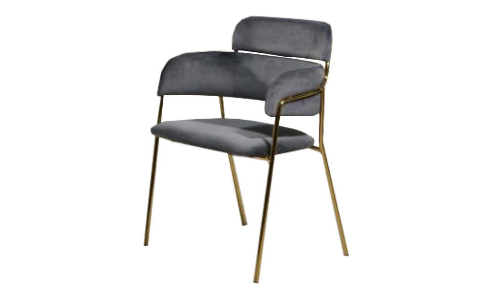 Tekkashop FDDC0640GY Modern Velvet Upholstered Cushion Dining Chair with Armrest and Metal Frame in Grey