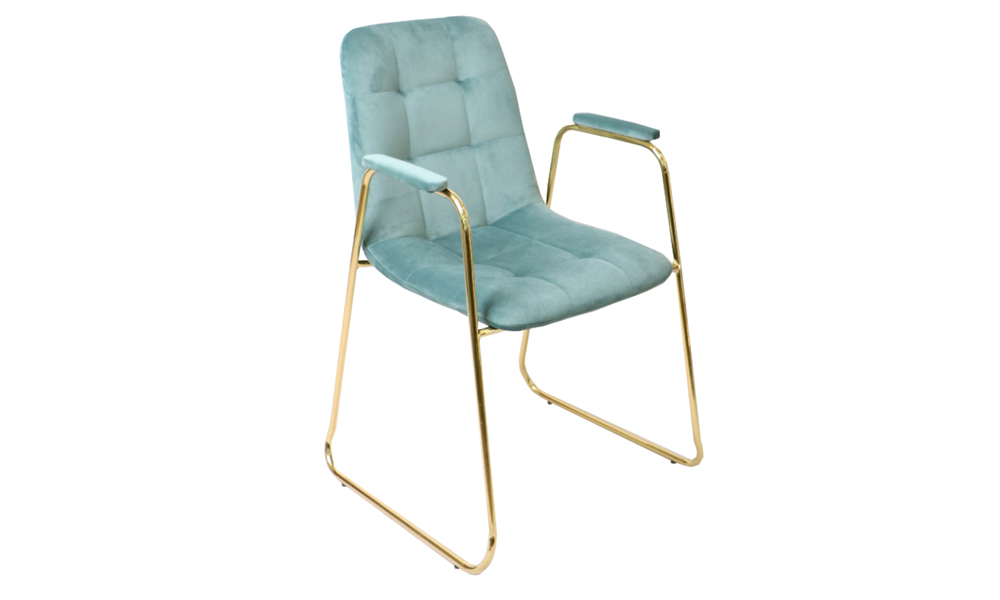 Tekkashop FDDC1150SB Modern Curve Leisure Chair Dining Chair Velvet UPH Cushion With Armrest Chrome Frame in Pastel Green