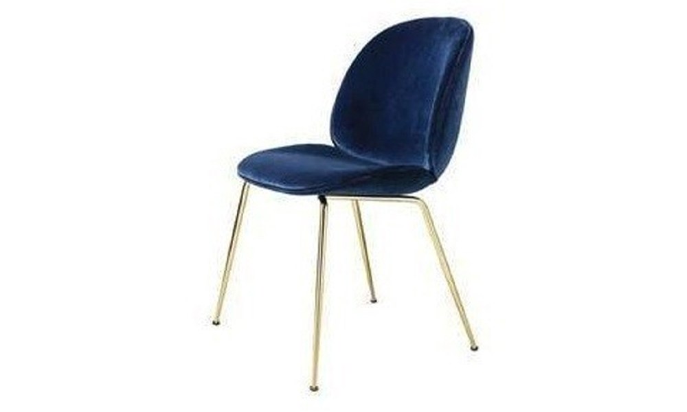 Tekkashop SIDC517 Fabric Velvet Finishing Blue Elegant Modern Style Cushion Dining Chair with Slim Gold Chrome Leg