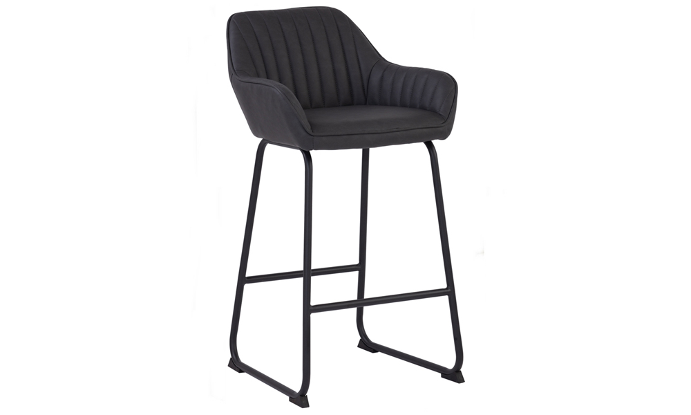 Tekkashop FDBS1200DGY Industrial Style PU Seat and Metal Legs High Chair Bar Stool in Dark Grey