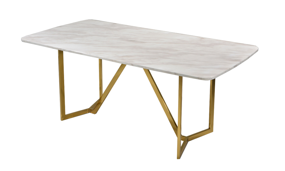 Tekkashop FDDT8770WM Dining Table Made Of Titanium Gold Frame and Artificial White Marble