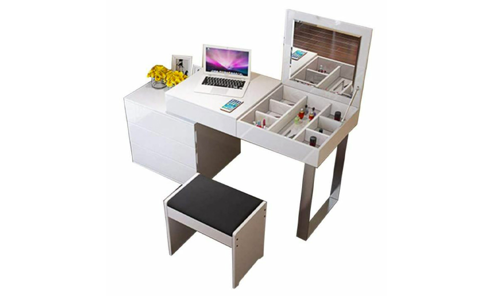 Expandable High Gloss Dressing Table with Stool 