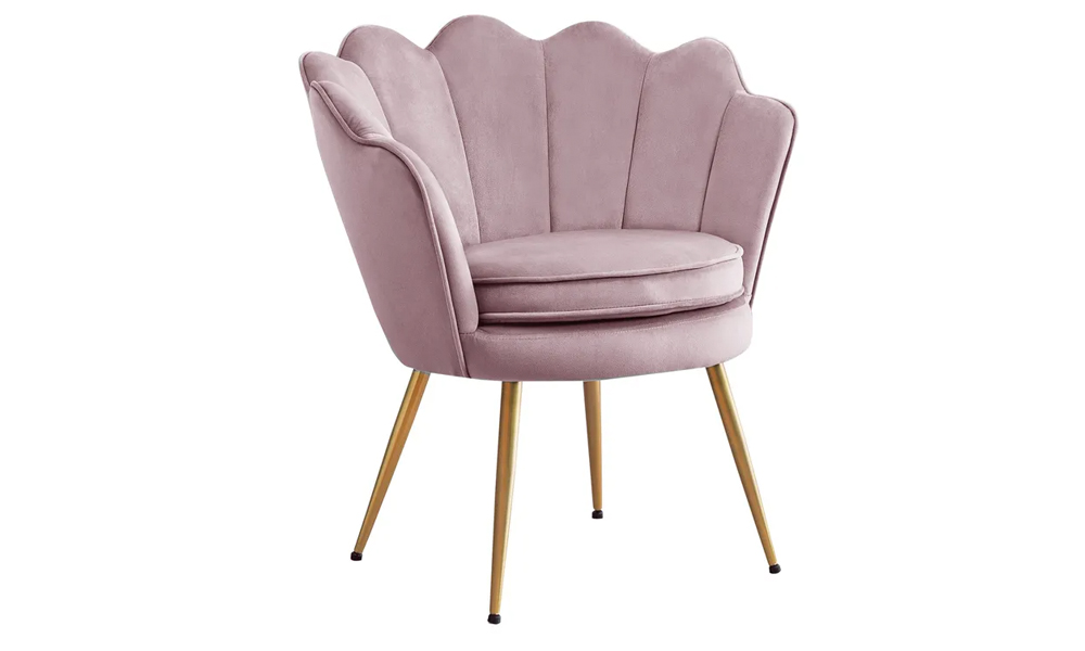 Shell-Shaped Dining Armchair with Soft Velvet Fabric and Gold Metal Chrome