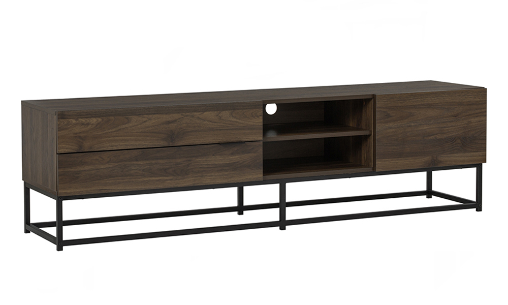 Industrial Style TV Cabinet with Laminated Board and Metal Legs in Walnut