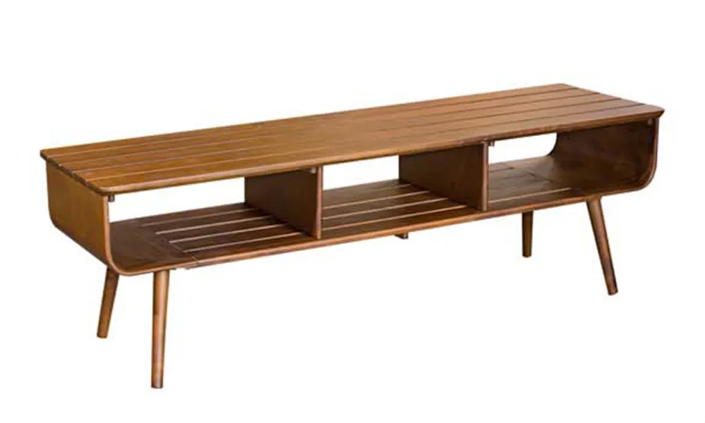 Retro Style Solid Rubberwood with Multi Inner Compartment TV Cabinet in Walnut