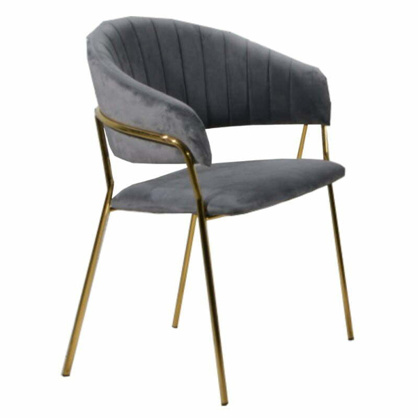 Modern velvet arm dining chair with gold frame in grey for restaurant use
