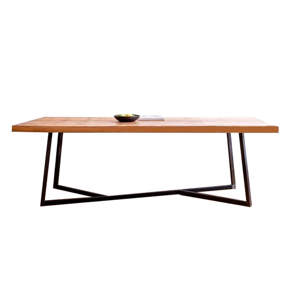 Wood brown table top and steel legs dining table for cafe use