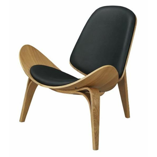 Retro style shell-shaped leather armchair for cafe use