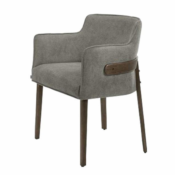 Fabric cushion seat dining chair with wooden leg in grey