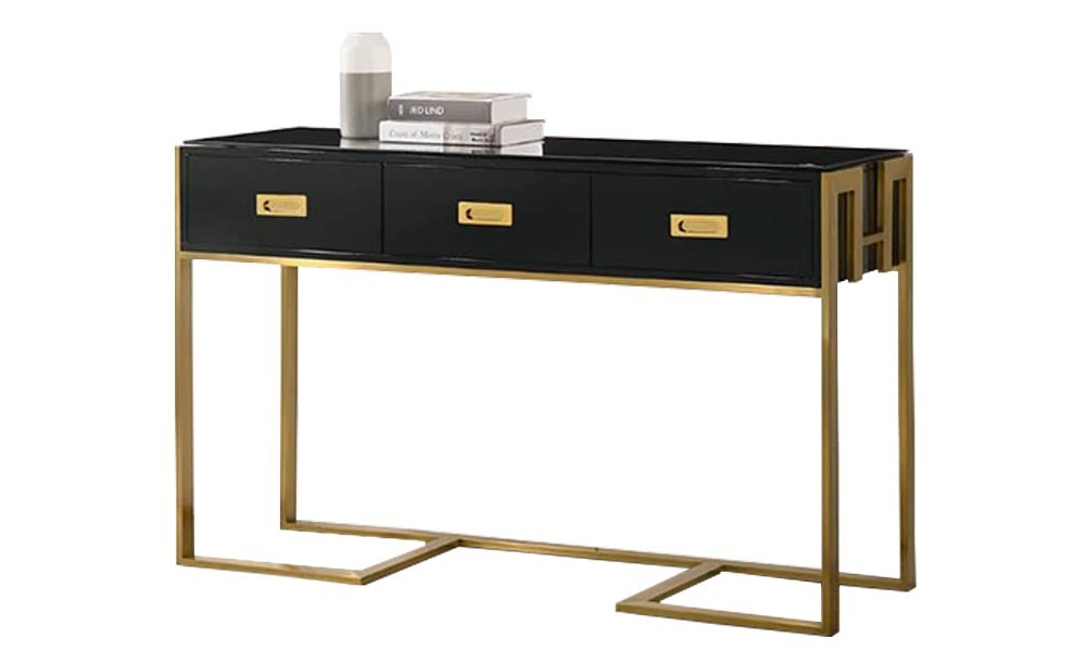 Tempered Glass Top Side Console Table with Stainless Steel Frame