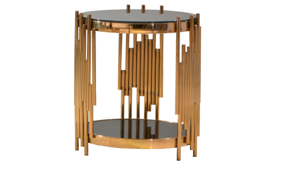 Modern Luxury Tempered Glass Side Table in Rose Gold