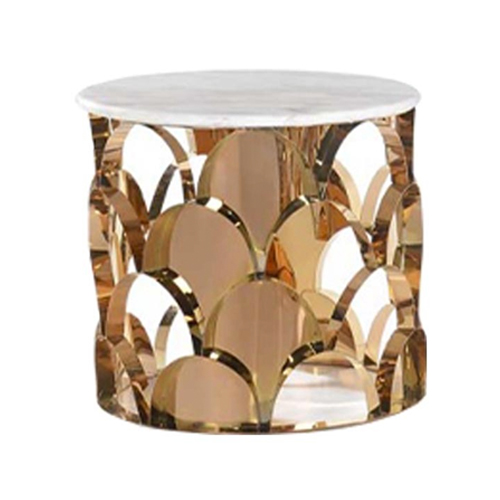 Modern Round Fish Scale Pattern in Rose Gold Side Table