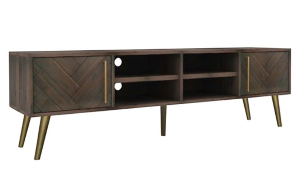 Tekkashop FDTVC3665BR Solid Acacia Wood TV Cabinet in Dark Brown