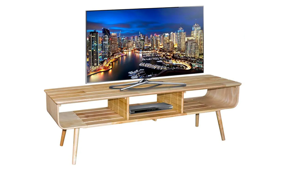 Tekkashop FDTV1250N Solid Rubberwood TV Cabinet in Natural