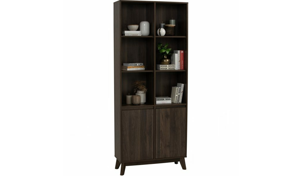 Bookcase with Multiple Compartment in Walnut